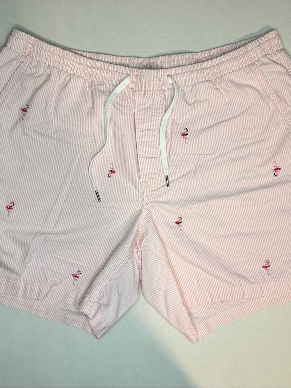 Lands' End Light Pink Seersucker Flamingo Embroidered Drawstring Shorts
